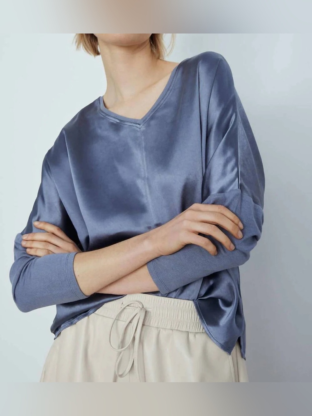 Melissa Nepton Cindy V-Neck Top In New Blue Large G/L Silky
